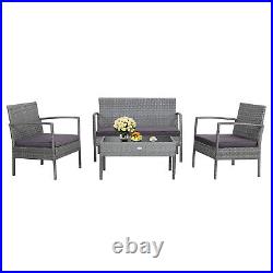 4PCS Rattan Patio Furniture Set Outdoor Wicker Conversation Set with Cushions