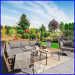 4PCS Rattan Patio Furniture Set PE Wicker Outdoor Sectional Sofa Set with Cushions