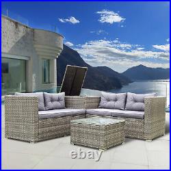 4PCS Rattan Patio Furniture Wicker Outdoor Sectional Sofa Set with Cushion Storage
