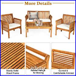 4PCS Wooden Patio Conversation Set Outdoor Furniture Set with Cushion