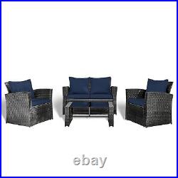 4PC Outdoor Patio Wicker Furniture Set With2 Armchairs & Table for Garden Poolside