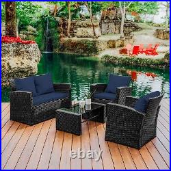 4PC Outdoor Patio Wicker Furniture Set With2 Armchairs & Table for Garden Poolside