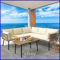 4Pcs Rattan Patio Furniture Set All Weather Wicker Sectional Sofa Coffee Table