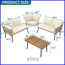 4Pcs Rattan Patio Furniture Set All Weather Wicker Sectional Sofa Coffee Table