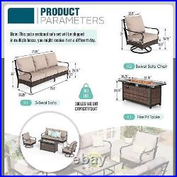 4Piece Oversized Patio Furniture Set with Fire Pit Table Outdoor Swivel Sofa Chair