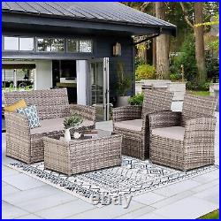 4Piece Patio Furniture Set Outdoor Wicker Conversation Set Rattan Sectional Sofa