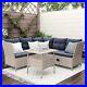 4Pieces Outdoor Wicker Rattan Patio Furniture Sets withTempered Glass Coffee Table