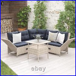4Pieces Outdoor Wicker Rattan Patio Furniture Sets withTempered Glass Coffee Table