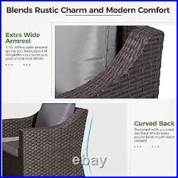 4 PCS Outdoor Patio Furniture Set Brown PE Patio Set & Gray Washable Cushion