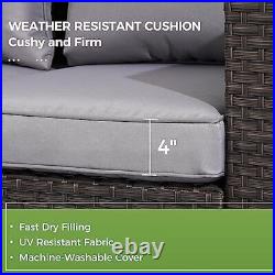 4 PCS Outdoor Patio Furniture Set Brown PE Patio Set & Gray Washable Cushion