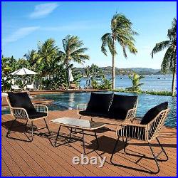 4 PCS Outdoor Patio Rattan Conversation Furniture Set with Table & Cushions