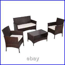 4 PCS Outdoor Patio Rattan Furniture Set Table Shelf Sofa With Beige Cushions