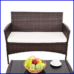 4 PCS Outdoor Patio Rattan Furniture Set Table Shelf Sofa With Beige Cushions