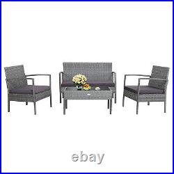 4 PCS Outdoor Rattan Furniture Set Patio Conversation Sofa Set Cushioned Grey