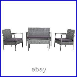 4 PCS Outdoor Rattan Furniture Set Patio Conversation Sofa Set Cushioned Grey