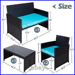 4 PCS PE Rattan Wicker Loveseat Chairs Table Patio Balcony Patio Furniture Set