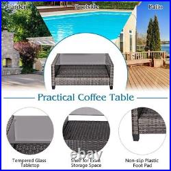 4 PCS Patio Conversation Dining Rattan Furniture Set With Coffee Table & Cushions