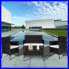 4 PCS Patio Rattan Black Wicker Table Cushion Chairs Sofa Table Furniture Set