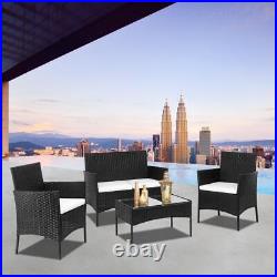 4 PC Office Patio Black Rattan Black Wicker Table Sofa Furniture Set with Cushion