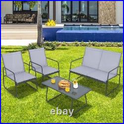 4 Pcs Metal Patio Furniture Set Outdoor Garden Conversation Set with Coffee Table