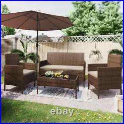 4 Pcs Outdoor Patio Furniture Set, Brown Wicker, Rattan, Chairs, Loveseat, Table