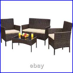 4 Pcs Outdoor Patio Furniture Set, Brown Wicker, Rattan, Chairs, Loveseat, Table