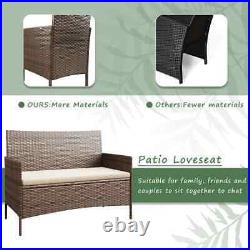 4 Pcs Outdoor Patio Furniture Set, Brown Wicker, Rattan, Chairs, Loveseat, Table