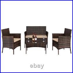 4 Pcs Outdoor Patio Lawn Sofa Set Rattan Wicker Furniture Table with Cushion