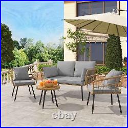 4 Pcs Outdoor Patio Rattan Furniture Set Cushions Loveseat Sofa With Coffee Table