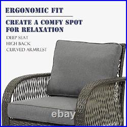 4 Pcs Outdoor Patio Rattan Wicker Furniture Set Coffee Table and Grey Cushions