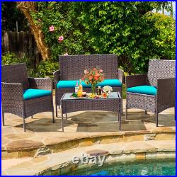 4 Piece Outdoor Patio Furniture PE Rattan Wicker Table and Chairs Set