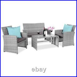 4-Piece Outdoor Wicker Patio Backyard Furniture Set With Coffee Table, Cushions