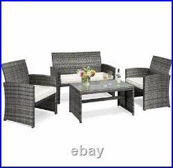 4 Piece Patio Furniture Set. (Grey) Rattan Wicker Conversational Chairs Table