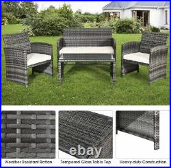 4 Piece Patio Furniture Set. (Grey) Rattan Wicker Conversational Chairs Table