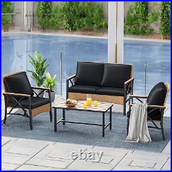 4-Piece Patio Furniture Wicker Outdoor Bistro Set Conversation Furniture Sets