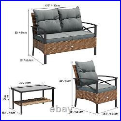 4-Piece Patio Furniture Wicker Outdoor Bistro Set Rattan Conversation Loveseat