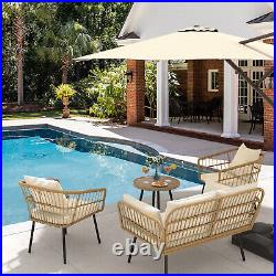 4 Piece Patio Rattan Wicker Furniture Conversation Set Cushioned Sofa and Table