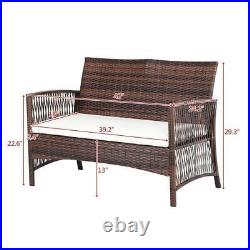 4 Piece Patio Rattan Wicker Furniture Table Sofa Set Cushioned Deck Chair