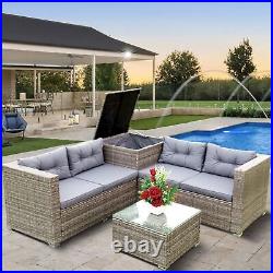 4 Piece Patio Sectional Wicker Rattan Outdoor Furniture Sofa Set with Storage