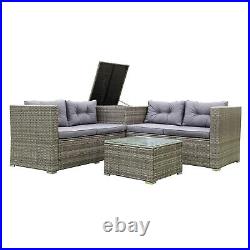 4 Piece Patio Sectional Wicker Rattan Outdoor Furniture Sofa Set with Storage
