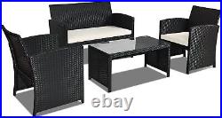 4-Piece Rattan Patio Furniture Set, Outdoor Wicker Conversation Sofa (White)