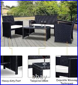 4-Piece Rattan Patio Furniture Set Weather Resistant Cushions and Tempered glass