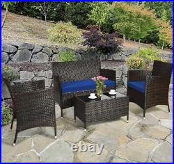 4 Piece Rattan Patio Furniture Set With Cushioned Sofa Chairs And Coffee Table