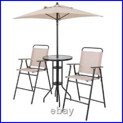 4 Pieces Outdoor Patio Furniture Set Counter Height Chairs Bar Table With Umbrella