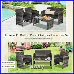 4 Pieces Outdoor Patio Furniture Set Sectional Sofa Rattan Chair Glass Table Set