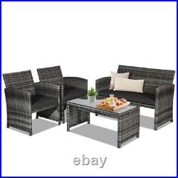 4 Pieces Outdoor Patio Furniture Set Sectional Sofa Rattan Chair Glass Table Set