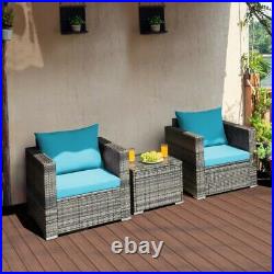 4 Pieces Outdoor Patio Rattan Furniture Sofa Bistro Set Cushioned Chair & Table