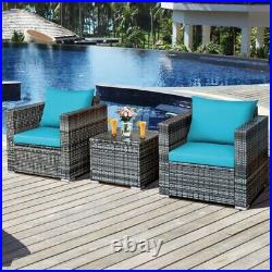 4 Pieces Outdoor Patio Rattan Furniture Sofa Bistro Set Cushioned Chair & Table