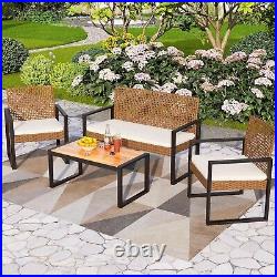 4 Pieces Outdoor Wicker Chair Set Rattan Patio Furniture Set Seat Cushions Sofa