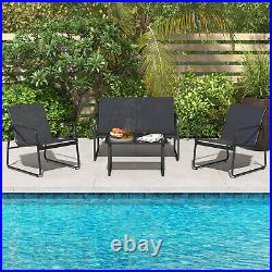 4 Pieces Patio Furniture Set Outdoor Tempered Glass Coffee Table Chair Loveseat